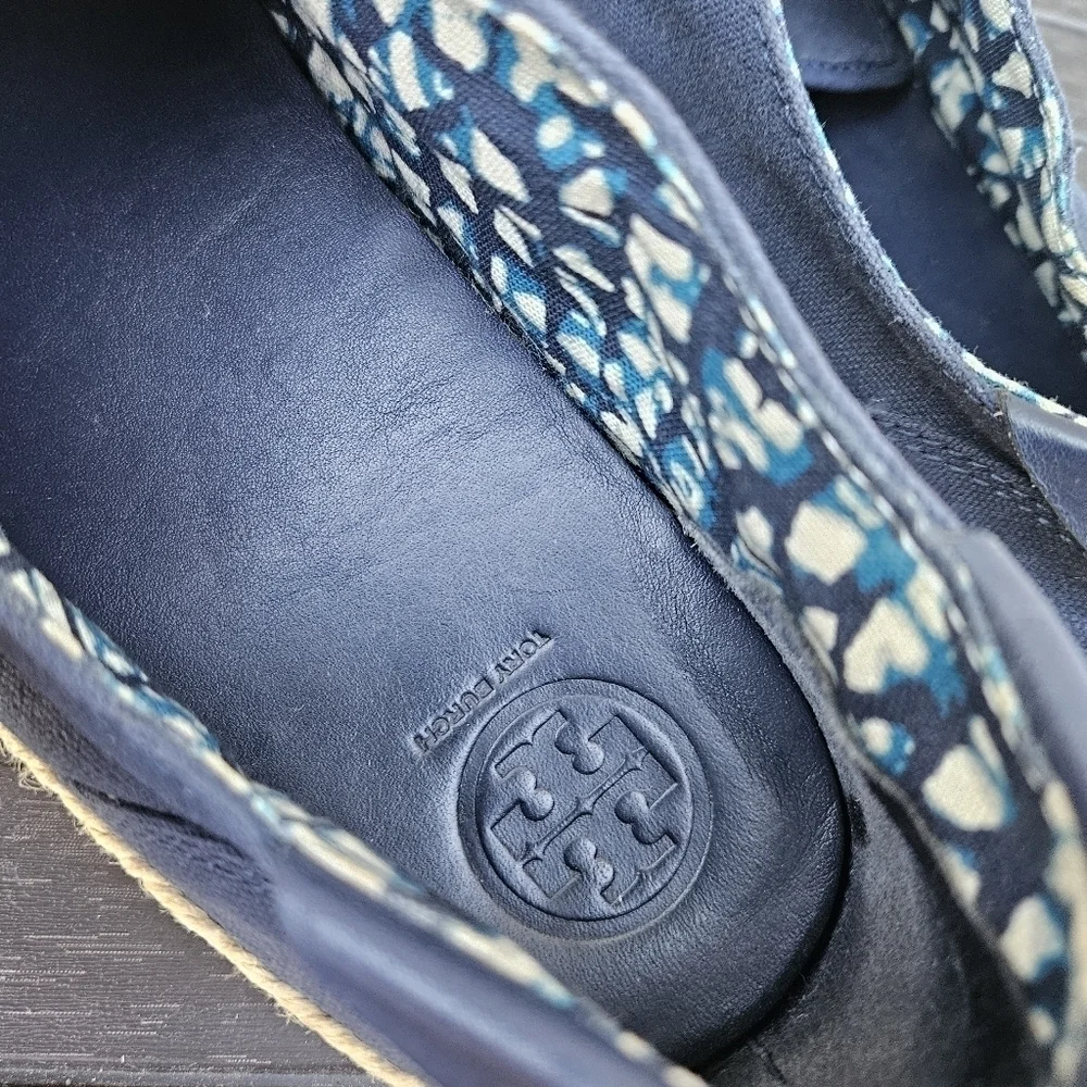 Tory Burch Platform Espadrille Sneakers Navy Blue Canvas & Jute Women's Size 11